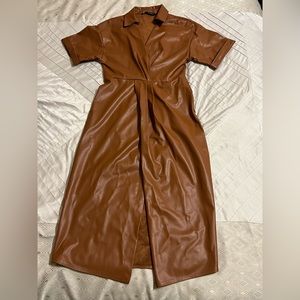 Zara Faux Leather Brown Dress! Size Medium.